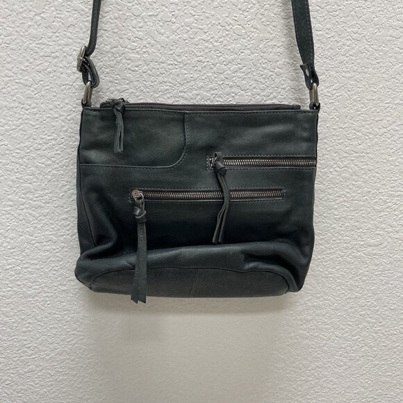 Great American Leatherworks Crossbody Purse Shoulder Bag Leather Dark Gray Green - Picture 3 of 12